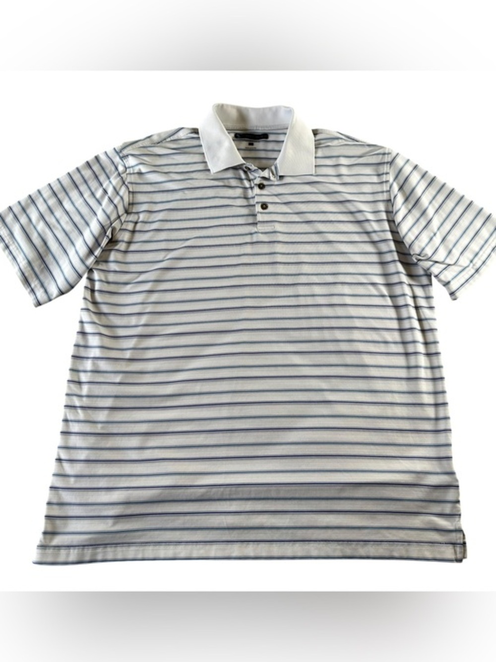 Pebble Beach White Polo with Thin Blue Stripes Men’s XL